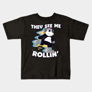 They See Me Rollin' They Hatin' // Rollerblading Panda Kids T-Shirt